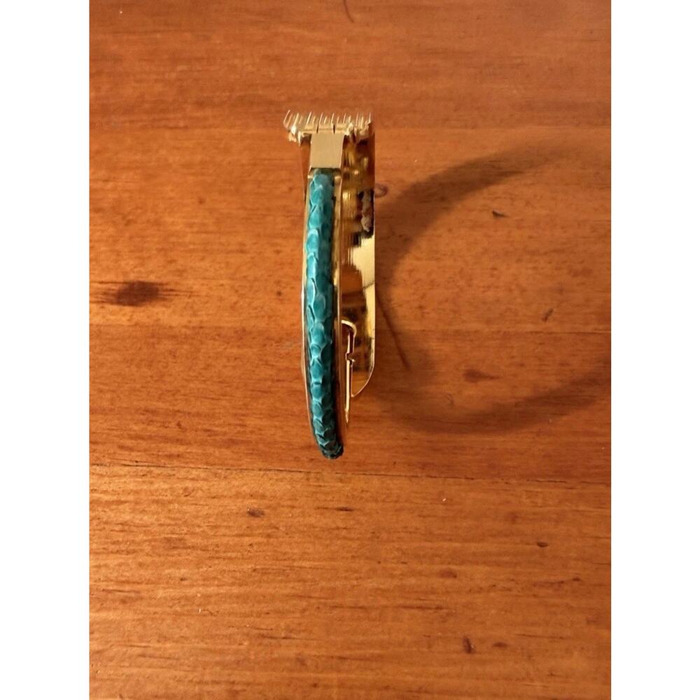 Gold Tone Hinged Cuff Bracelet with Turquoise Inlay Bohemian Statement Preowned - Picture 8 of 16
